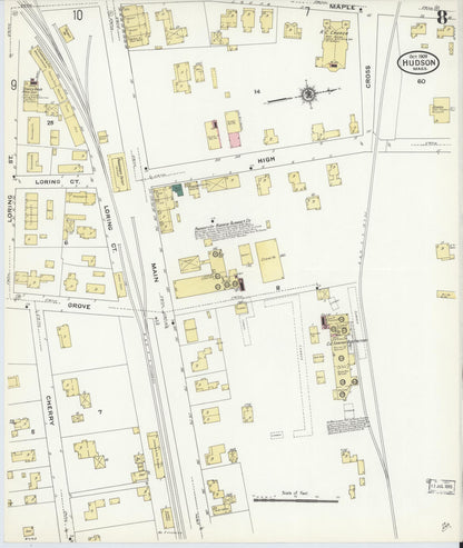 Sanborn Fire Insurance Map from Hudson, Middlesex County, Massachusetts (1909), Sheet #0008 - Historic Sanborn Fire Insurance Map Print, vintage old map wall art, antique decor, genealogy gift, Massachusetts Massachusetts map