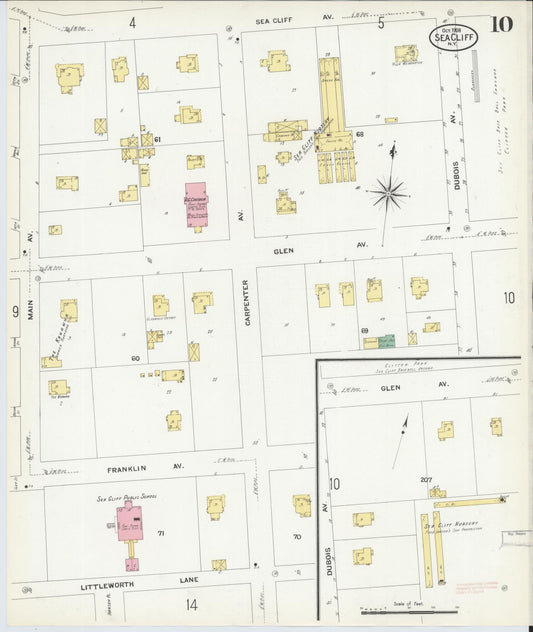 Sanborn Fire Insurance Map from Sea Cliff, Nassau County, New York (1908), Sheet #0010 - Historic Sanborn Fire Insurance Map Print, vintage old map wall art, antique decor, genealogy gift, New York New York map
