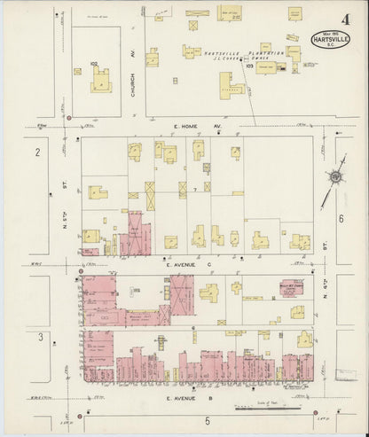 Sanborn Fire Insurance Map from Hartsville, Darlington County, South Carolina (1915), Sheet #0004 - Complete Map Set gallery image, historic Sanborn map, vintage wall art, South Carolina South Carolina