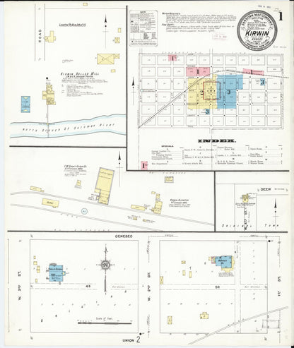 Sanborn Fire Insurance Map from Kirwin, Phillips County, Kansas (1912), Sheet #0001 - Complete Map Set gallery image, historic Sanborn map, vintage wall art, Kansas Kansas