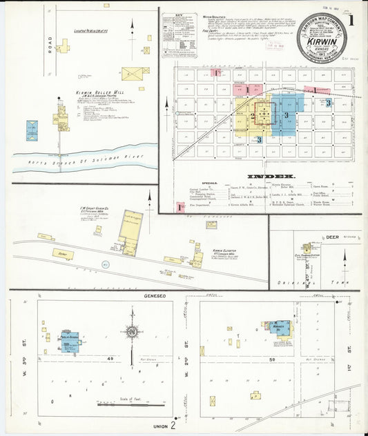Sanborn Fire Insurance Map from Kirwin, Phillips County, Kansas (1912), Sheet #0001 - Complete Map Set gallery image, historic Sanborn map, vintage wall art, Kansas Kansas