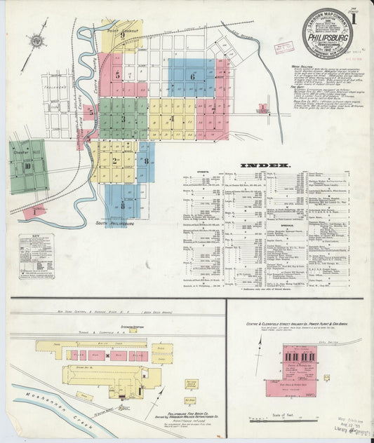 Sanborn Fire Insurance Map from Philipsburg, Centre County, Pennsylvania (1910), Sheet #0001 - Historic Sanborn Fire Insurance Map Print, vintage old map wall art, antique decor, genealogy gift, Pennsylvania Pennsylvania map