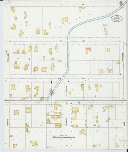 Sanborn Fire Insurance Map from Clare, Clare County, Michigan (1906), Sheet #0005 - Historic Sanborn Fire Insurance Map Print, vintage old map wall art, antique decor, genealogy gift, Michigan Michigan map