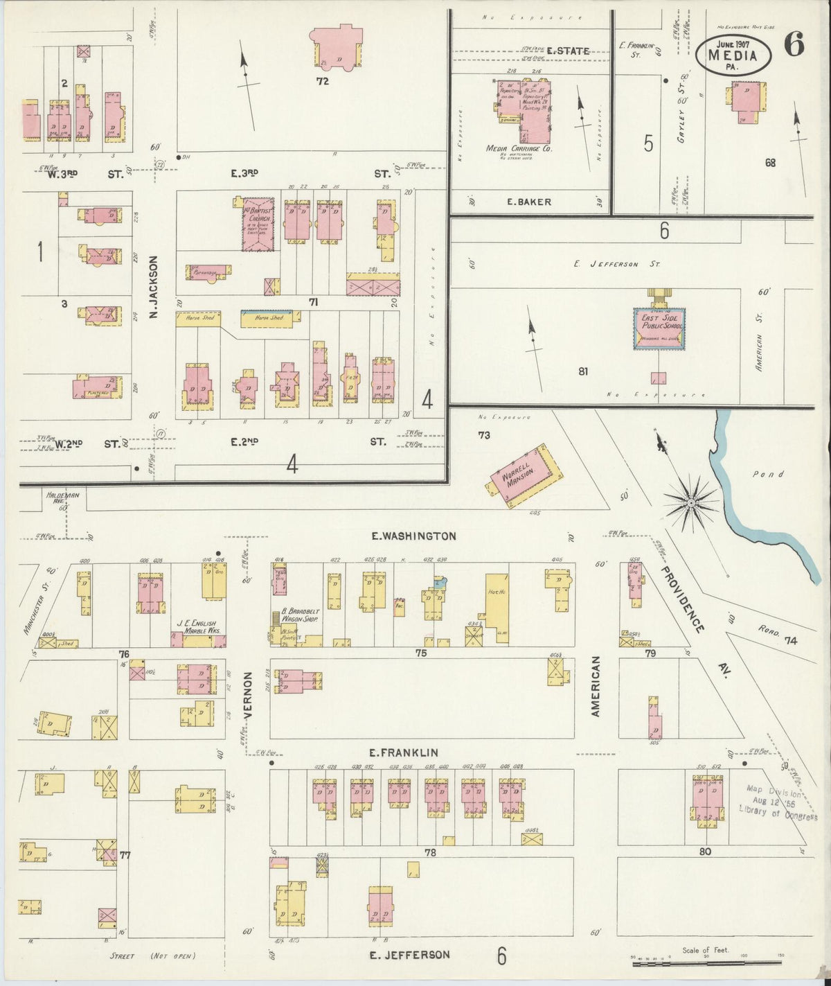 Sanborn Fire Insurance Map from Media, Delaware County, Pennsylvania (1907), Sheet #0006 - Historic Sanborn Fire Insurance Map Print, vintage old map wall art, antique decor, genealogy gift, Pennsylvania Pennsylvania map