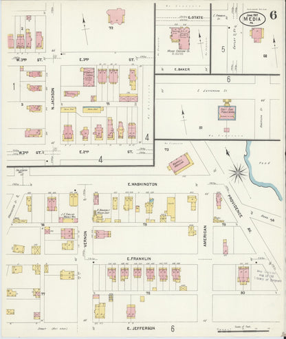 Sanborn Fire Insurance Map from Media, Delaware County, Pennsylvania (1907), Sheet #0006 - Historic Sanborn Fire Insurance Map Print, vintage old map wall art, antique decor, genealogy gift, Pennsylvania Pennsylvania map