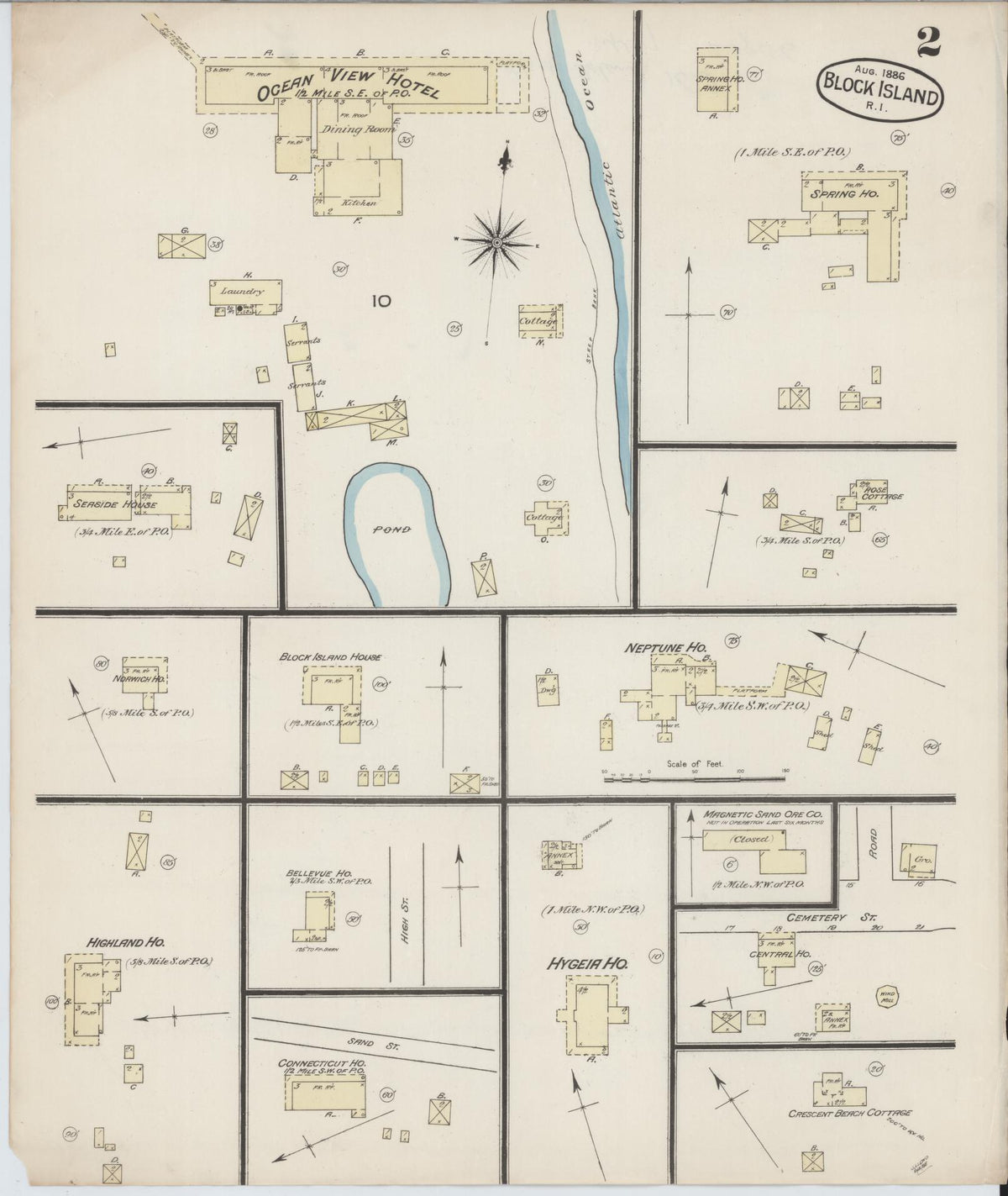 Sanborn Fire Insurance Map from Block Island, Washington County, Rhode Island (1886), Sheet #0002 - Complete Map Set gallery image, historic Sanborn map, vintage wall art, Rhode Island Rhode Island