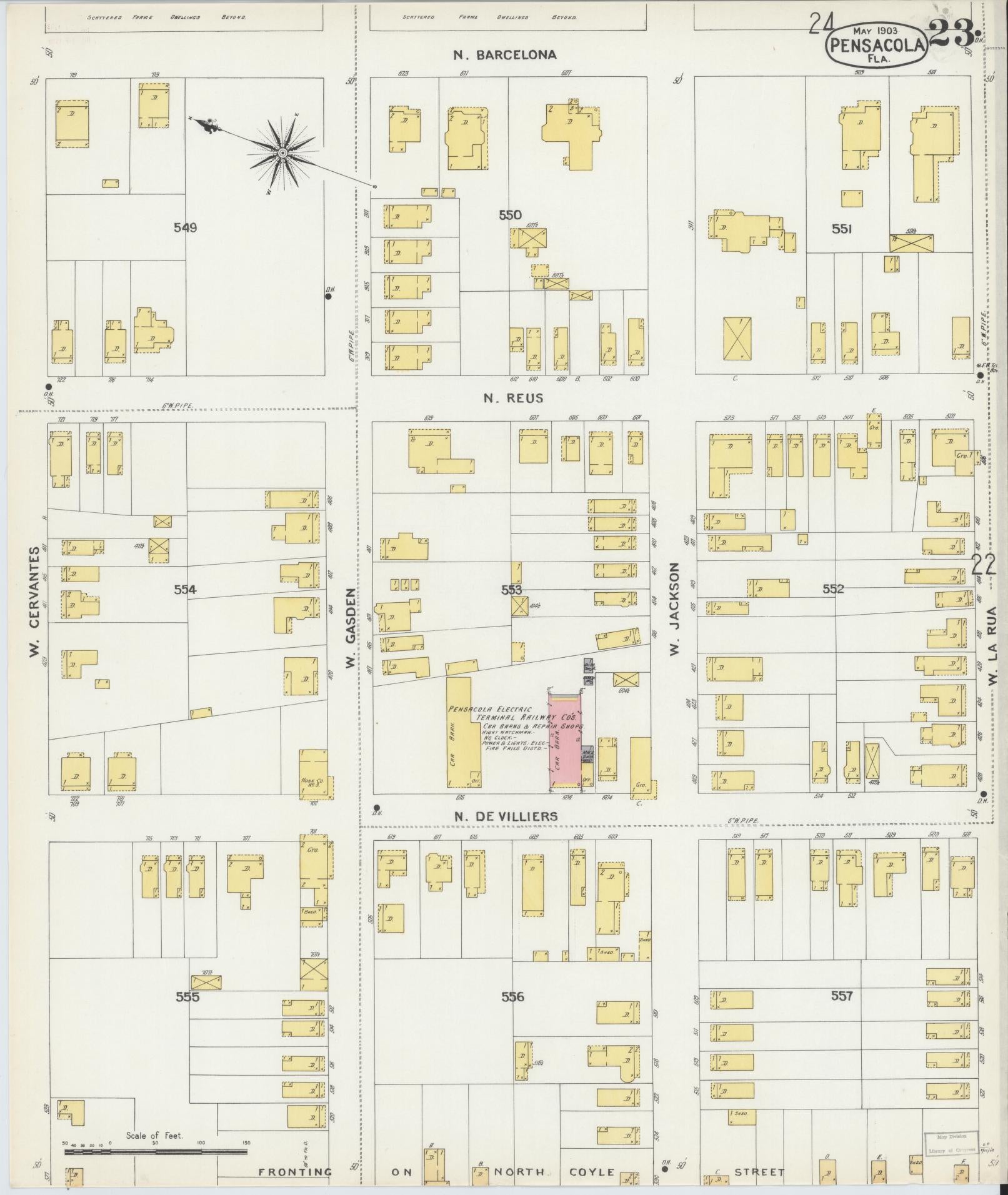 Sanborn Fire Insurance Map from Pensacola, Escambia County, Florida (1903), Sheet #0023 - Complete Map Set gallery image, historic Sanborn map, vintage wall art, Florida Florida
