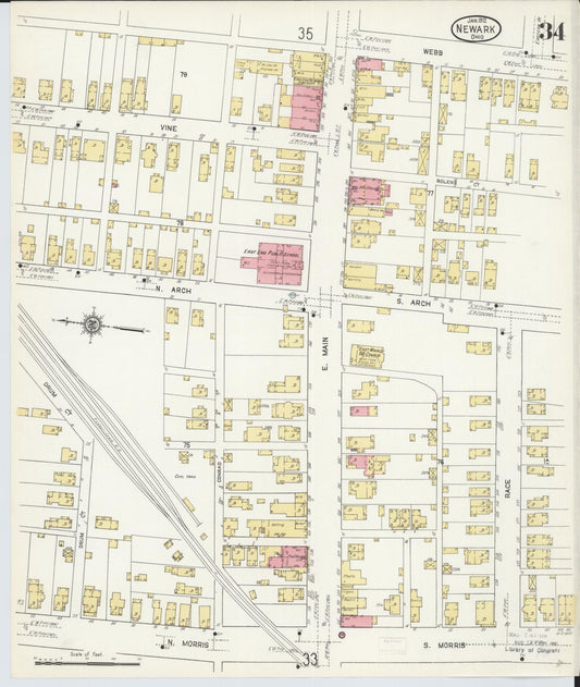 Sanborn Fire Insurance Map from Newark, Licking County, Ohio (1912), Sheet #0034 - Historic Sanborn Fire Insurance Map Print, vintage old map wall art, antique decor, genealogy gift, Ohio Ohio map