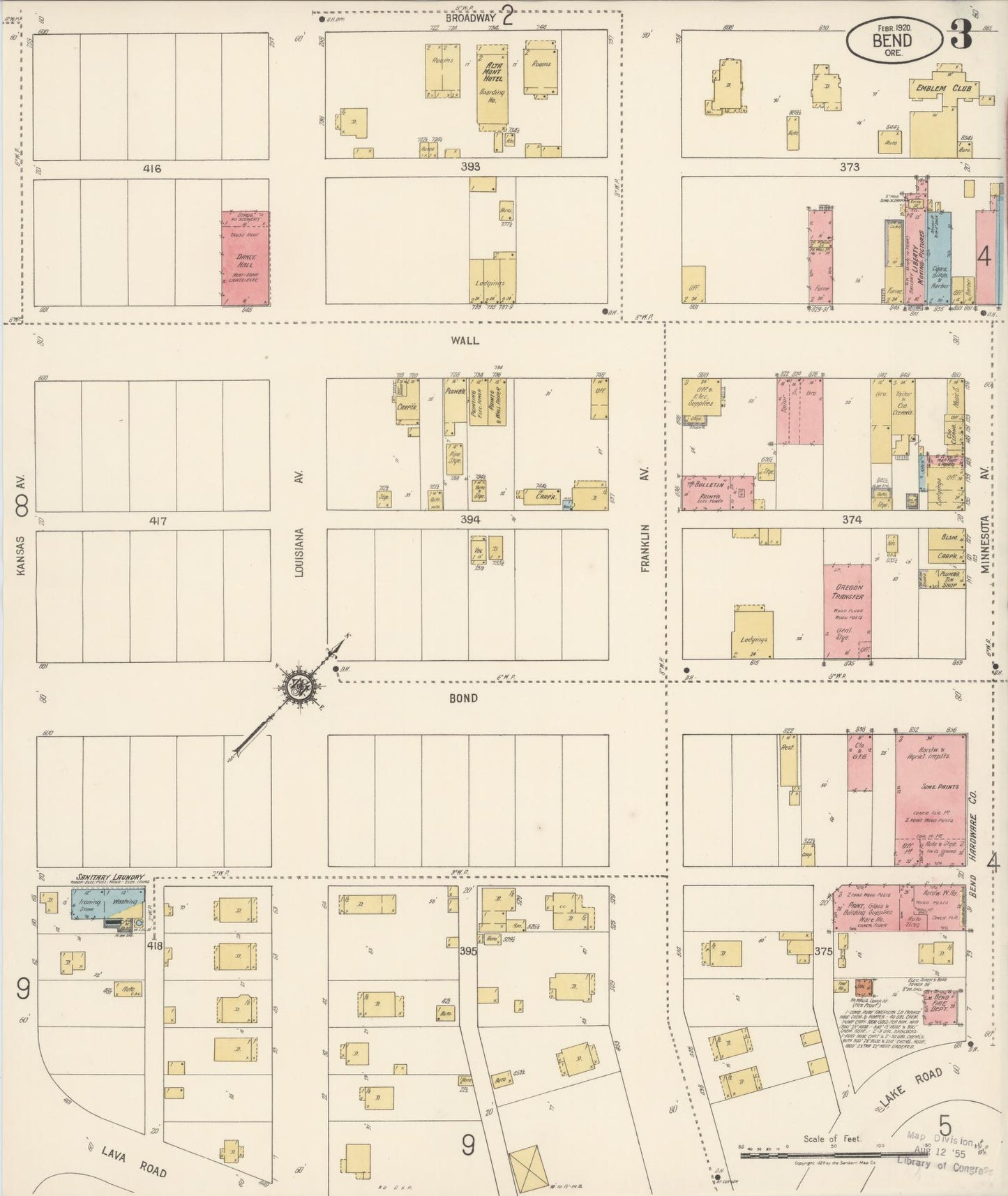 Sanborn Fire Insurance Map from Bend, Deschutes County, Oregon (1920), Sheet #0003 - Complete Map Set gallery image, historic Sanborn map, vintage wall art, Oregon Oregon