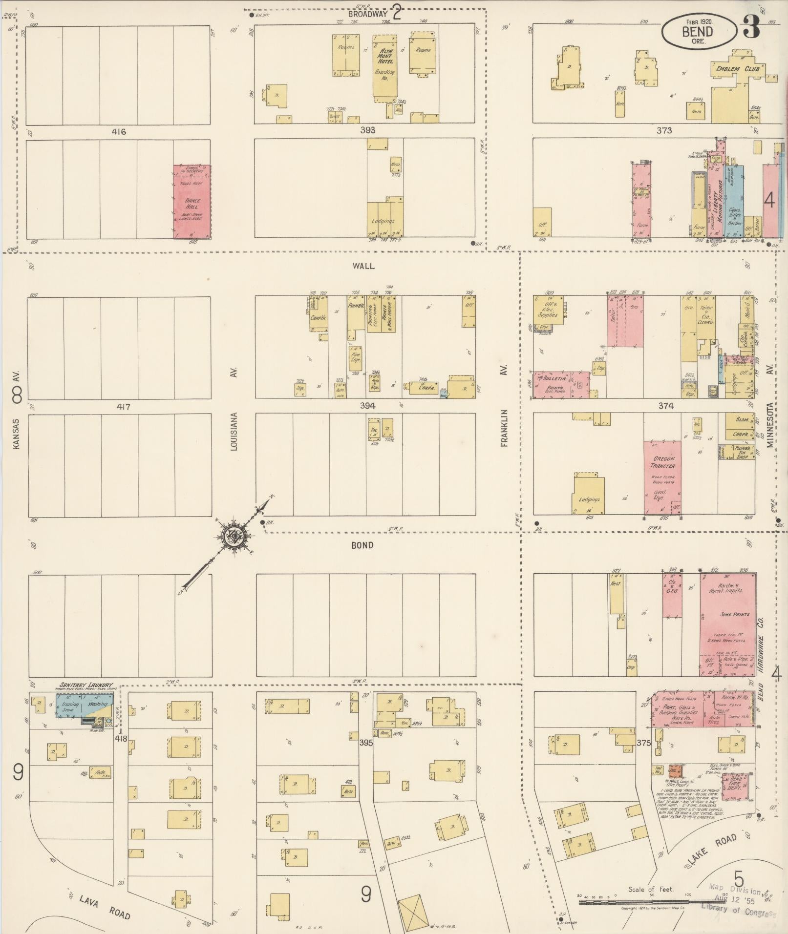 Sanborn Fire Insurance Map from Bend, Deschutes County, Oregon (1920), Sheet #0003 - Complete Map Set gallery image, historic Sanborn map, vintage wall art, Oregon Oregon