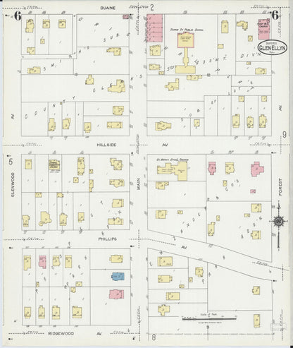 Sanborn Fire Insurance Map from Glen Ellyn, Du Page County, Illinois (1924), Sheet #0006 - Historic Sanborn Fire Insurance Map Print, vintage old map wall art, antique decor, genealogy gift, Illinois Illinois map