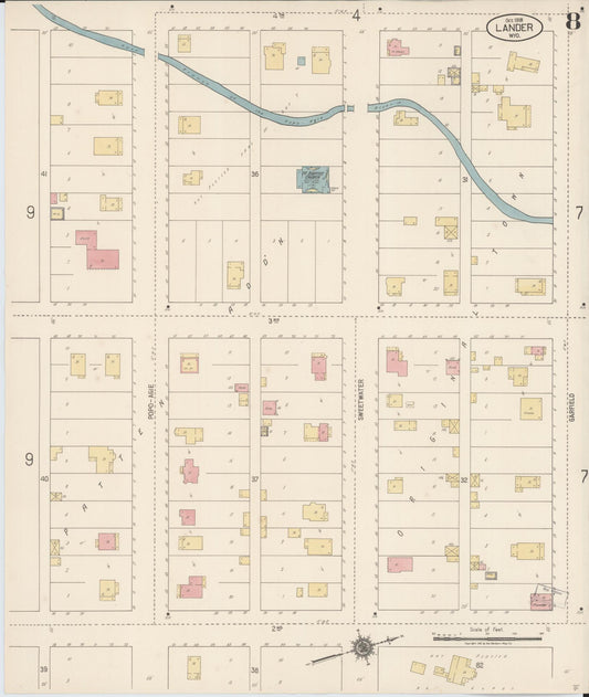 Sanborn Fire Insurance Map from Lander, Fremont County, Wyoming (1918), Sheet #0008 - Historic Sanborn Fire Insurance Map Print, vintage old map wall art, antique decor, genealogy gift, Wyoming Wyoming map