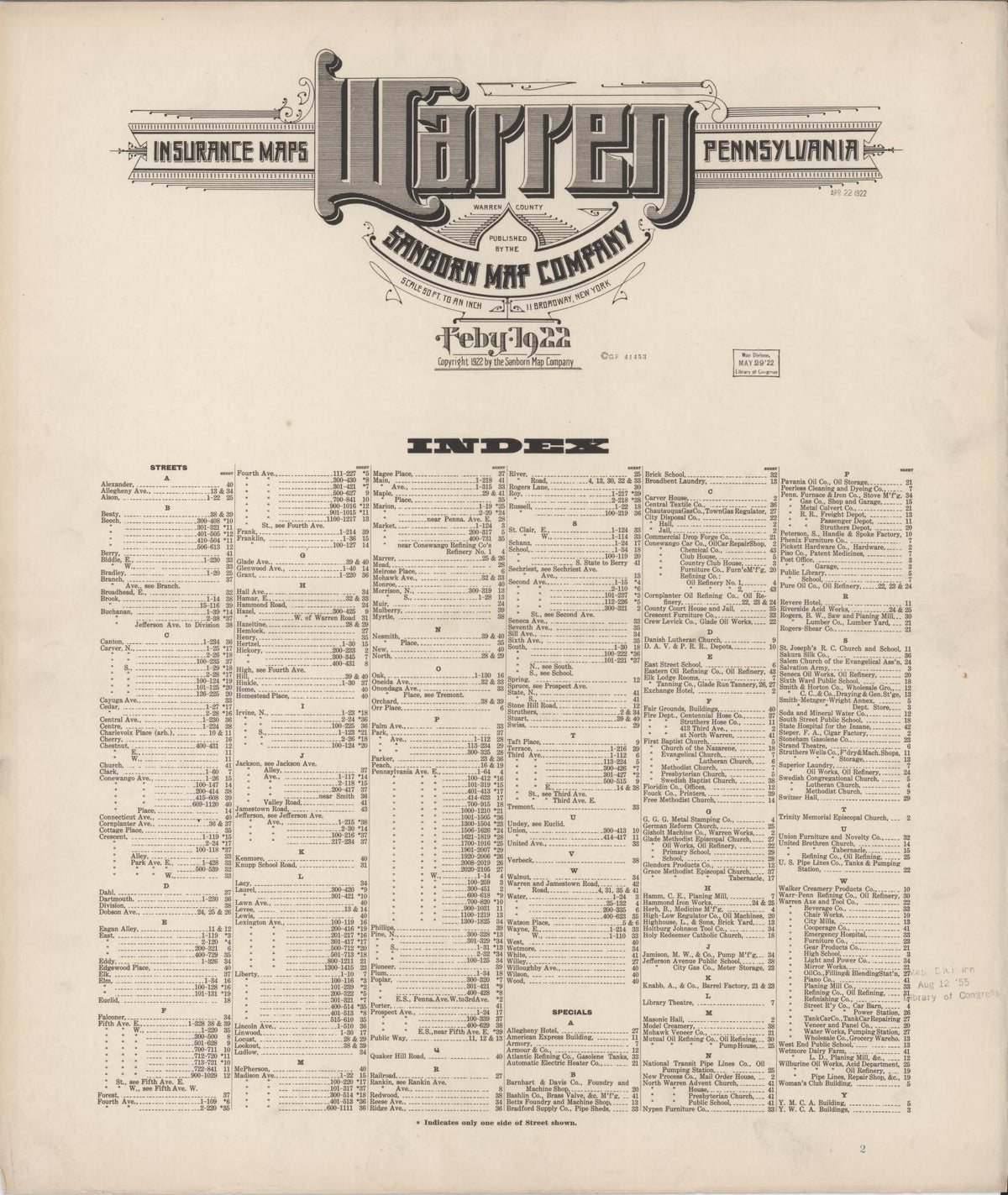 Sanborn Fire Insurance Map from Warren, Warren County, Pennsylvania (1922), Sheet #0001 - Historic Sanborn Fire Insurance Map Print, vintage old map wall art, antique decor, genealogy gift, Pennsylvania Pennsylvania map