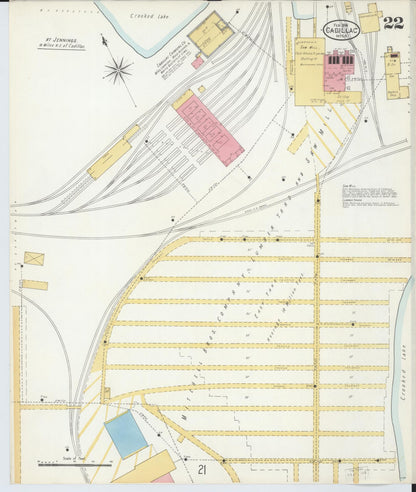 Sanborn Fire Insurance Map from Cadillac, Wexford County, Michigan (1906), Sheet #0022 - Complete Map Set gallery image, historic Sanborn map, vintage wall art, Michigan Michigan