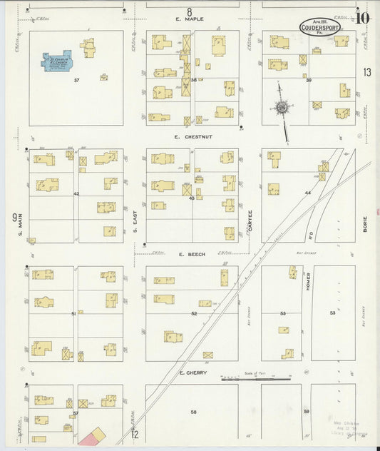 Sanborn Fire Insurance Map from Coudersport, Potter County, Pennsylvania (1911), Sheet #0010 - Historic Sanborn Fire Insurance Map Print, vintage old map wall art, antique decor, genealogy gift, Pennsylvania Pennsylvania map