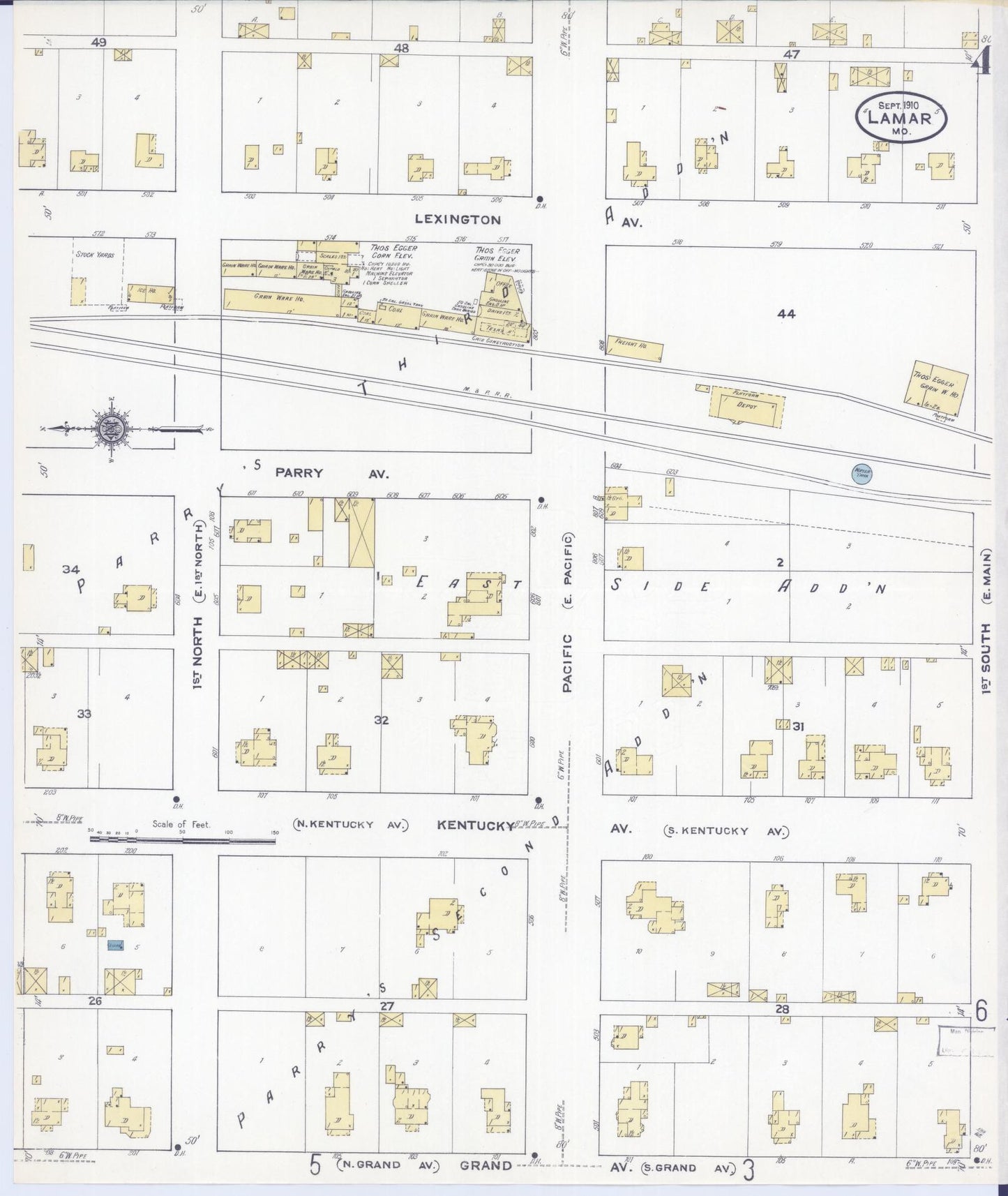 Sanborn Fire Insurance Map from Lamar, Barton County, Missouri (1910), Sheet #0004 - Complete Map Set gallery image, historic Sanborn map, vintage wall art, Missouri Missouri