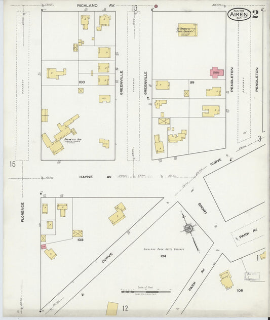 Sanborn Fire Insurance Map from Aiken, Aiken County, South Carolina (1918), Sheet #0002 - Historic Sanborn Fire Insurance Map Print, vintage old map wall art, antique decor, genealogy gift, South Carolina South Carolina map