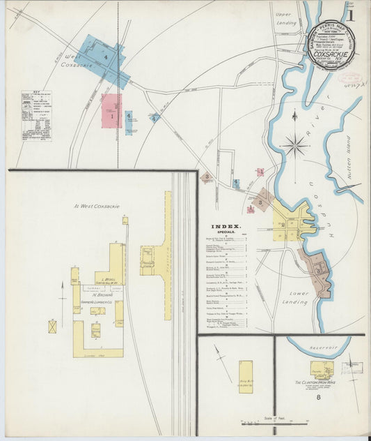 Sanborn Fire Insurance Map from Coxsackie, Greene County, New York (1892), Sheet #0001 - Complete Map Set gallery image, historic Sanborn map, vintage wall art, New York New York