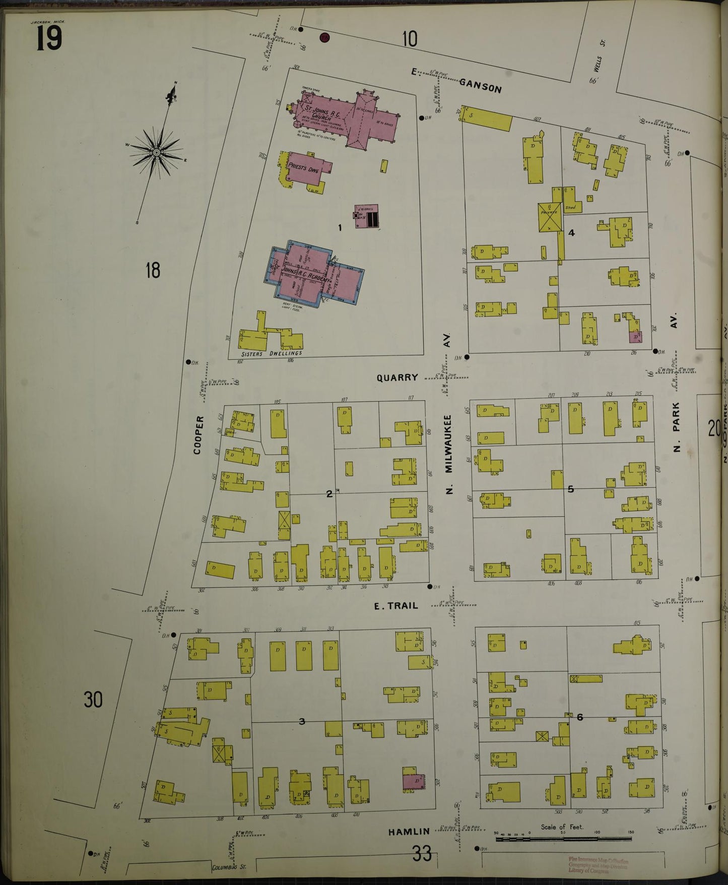 Sanborn Fire Insurance Map from Jackson, Jackson County, Michigan (1907), Sheet #0019 - Complete Map Set gallery image, historic Sanborn map, vintage wall art, Michigan Michigan