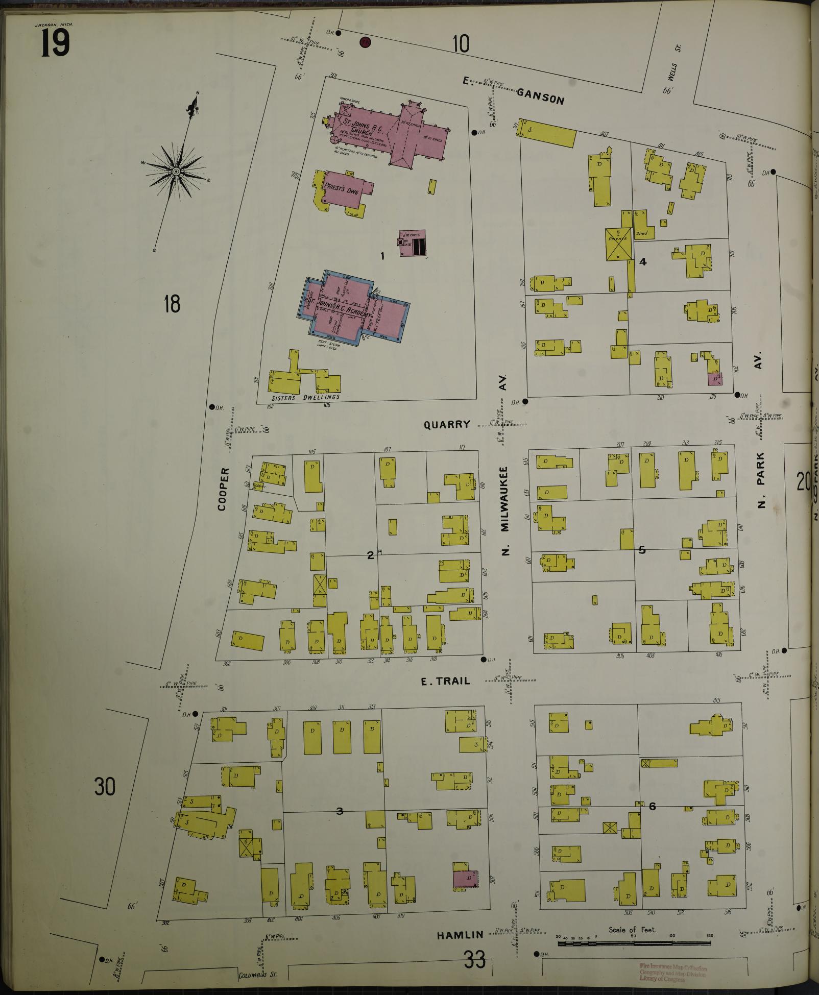 Sanborn Fire Insurance Map from Jackson, Jackson County, Michigan (1907), Sheet #0019 - Complete Map Set gallery image, historic Sanborn map, vintage wall art, Michigan Michigan