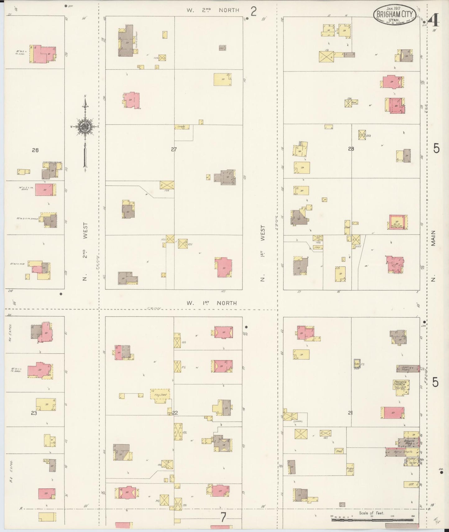 Sanborn Fire Insurance Map from Brigham City, Box Elder County, Utah (1917), Sheet #0004 - Complete Map Set gallery image, historic Sanborn map, vintage wall art, Utah Utah