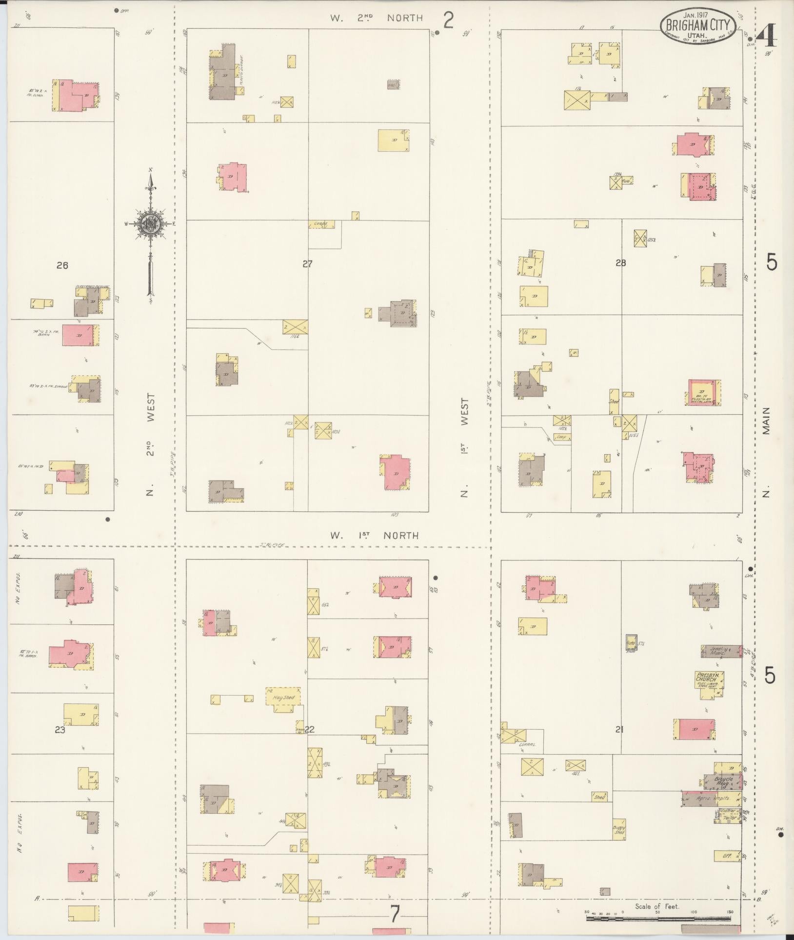 Sanborn Fire Insurance Map from Brigham City, Box Elder County, Utah (1917), Sheet #0004 - Complete Map Set gallery image, historic Sanborn map, vintage wall art, Utah Utah
