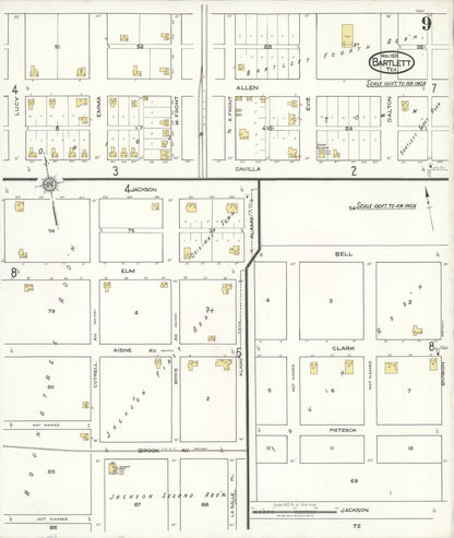 Sanborn Fire Insurance Map from Bartlett, Bell and Williamson Counties, Texas (1921), Sheet #0009 - Complete Map Set gallery image, historic Sanborn map, vintage wall art, Texas Texas