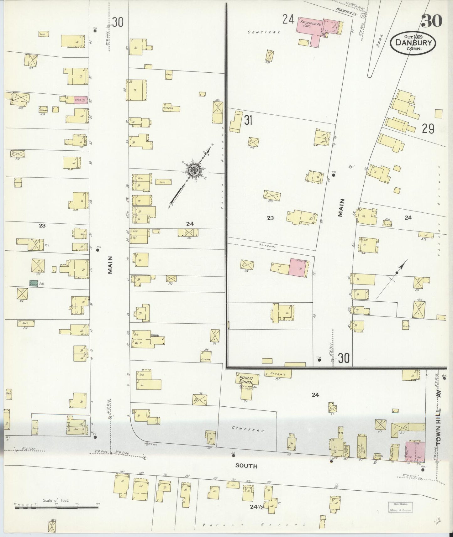 Sanborn Fire Insurance Map from Danbury, Fairfield County, Connecticut (1909), Sheet #0030 - Complete Map Set gallery image, historic Sanborn map, vintage wall art, Connecticut Connecticut