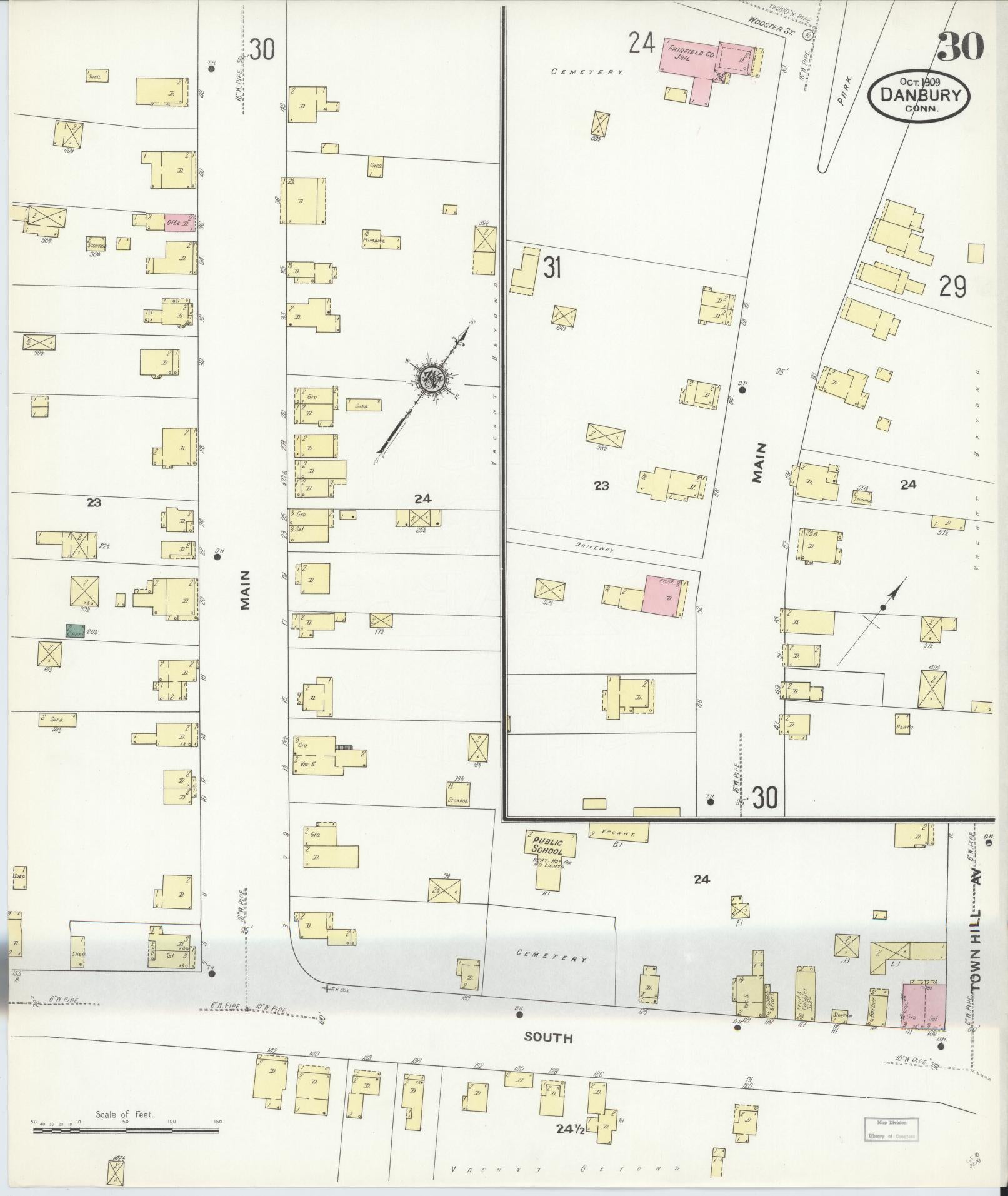 Sanborn Fire Insurance Map from Danbury, Fairfield County, Connecticut (1909), Sheet #0030 - Complete Map Set gallery image, historic Sanborn map, vintage wall art, Connecticut Connecticut