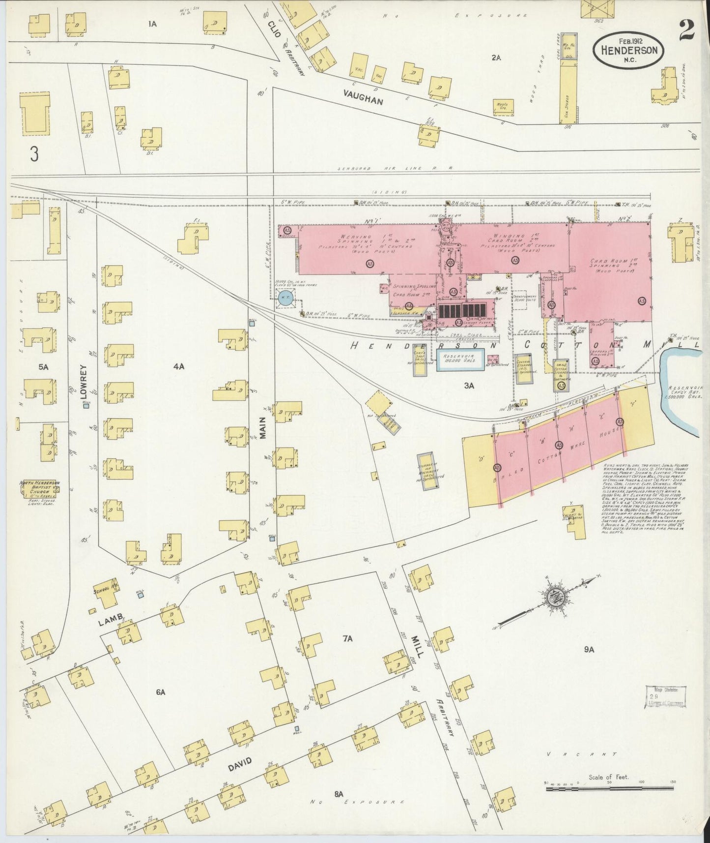 Sanborn Fire Insurance Map from Henderson, Vance County, North Carolina (1912), Sheet #0002 - Historic Sanborn Fire Insurance Map Print, vintage old map wall art, antique decor, genealogy gift, North Carolina North Carolina map