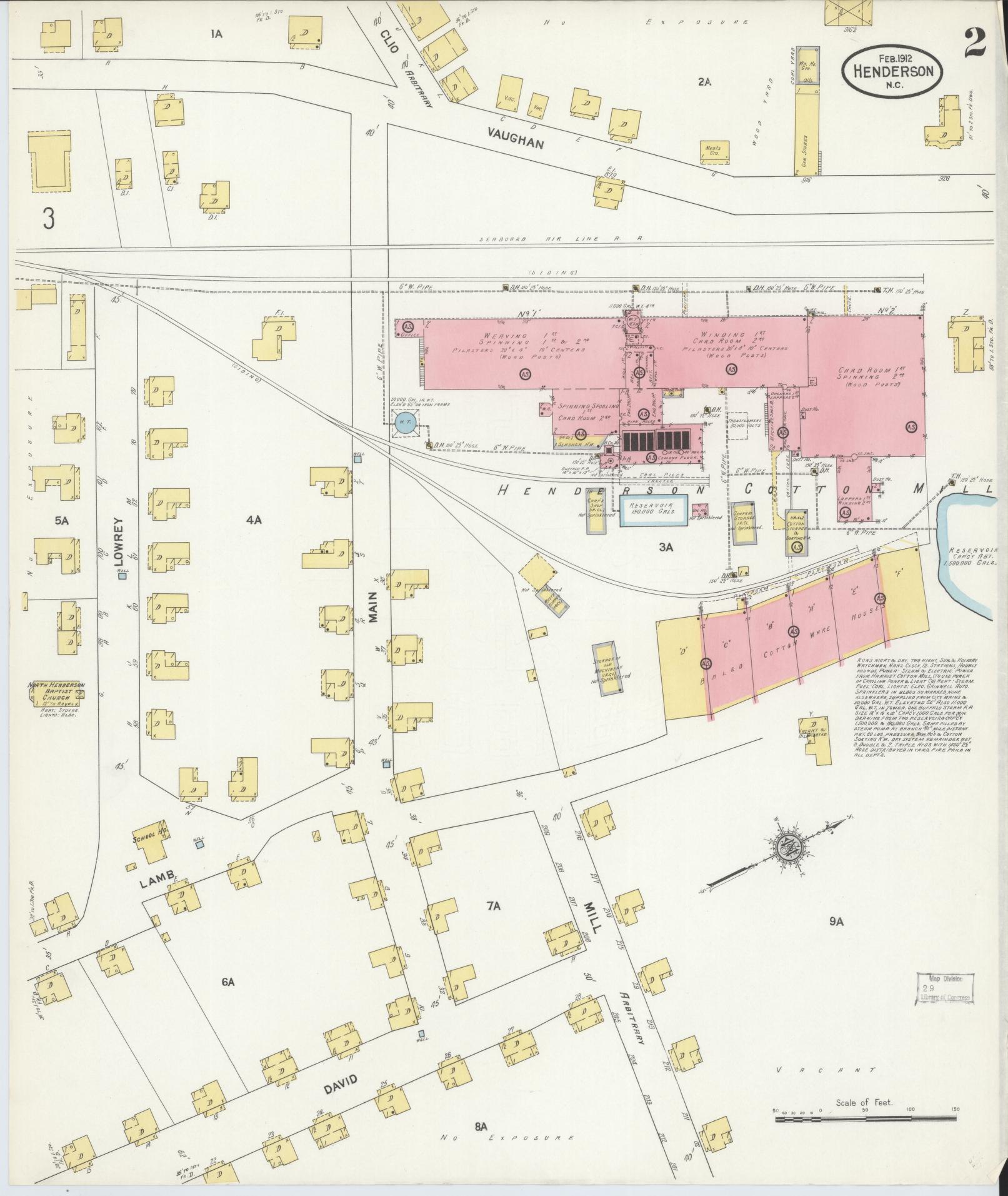 Sanborn Fire Insurance Map from Henderson, Vance County, North Carolina (1912), Sheet #0002 - Historic Sanborn Fire Insurance Map Print, vintage old map wall art, antique decor, genealogy gift, North Carolina North Carolina map