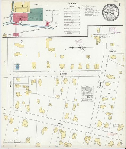 Sanborn Fire Insurance Map from Savona, Steuben County, New York (1909), Sheet #0001 - Historic Sanborn Fire Insurance Map Print, vintage old map wall art, antique decor, genealogy gift, New York New York map