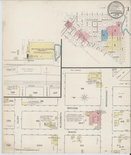 Sanborn Fire Insurance Map from Jefferson, Marion County, Texas (1885), Sheet #0001 - Complete Map Set gallery image, historic Sanborn map, vintage wall art, Texas Texas