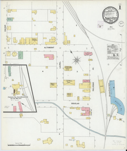 Sanborn Fire Insurance Map from Tracy City, Grundy County, Tennessee (1901), Sheet #0001 - Complete Map Set gallery image, historic Sanborn map, vintage wall art, Tennessee Tennessee