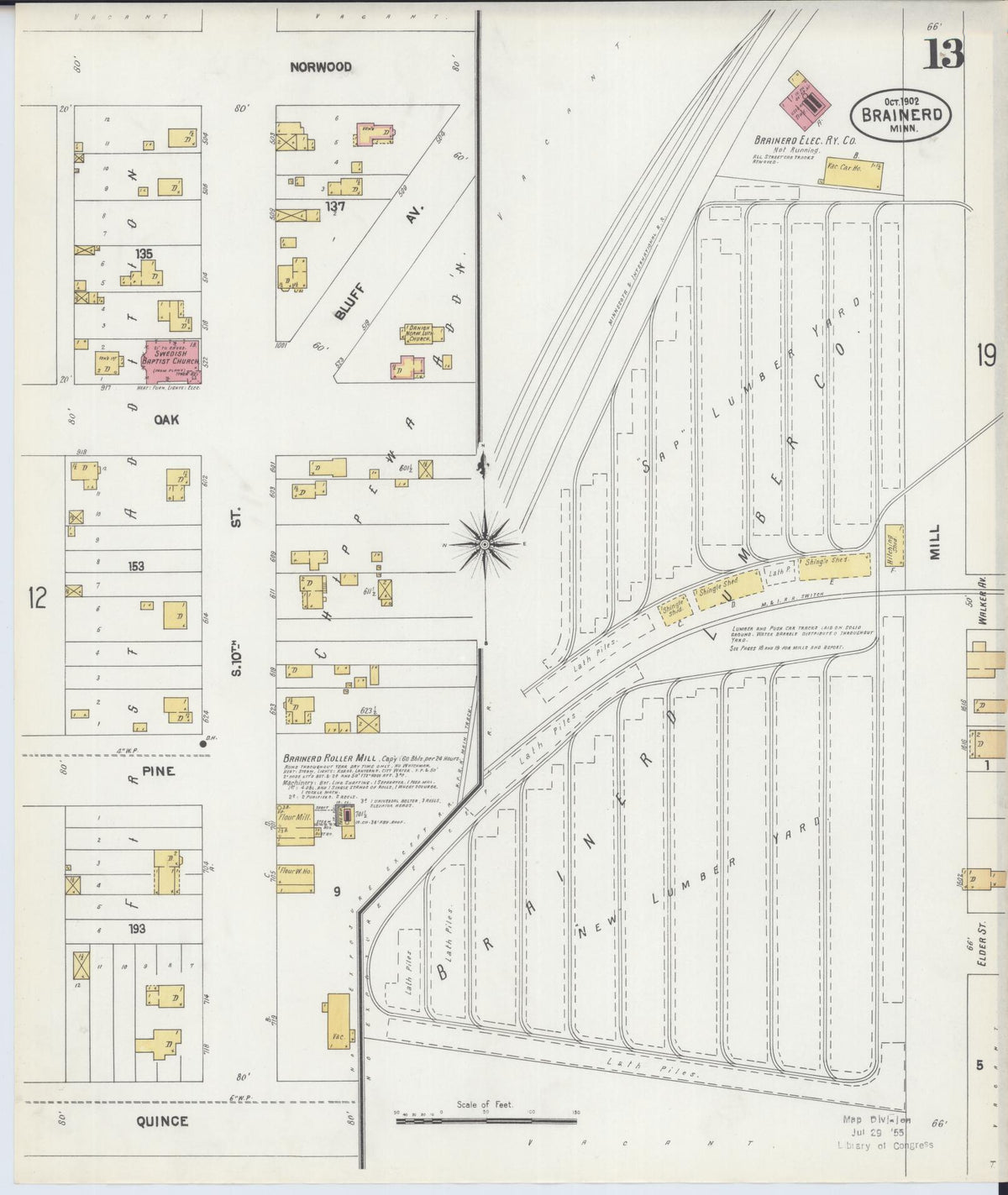 Sanborn Fire Insurance Map from Brainerd, Crow Wing County, Minnesota (1902), Sheet #0013 - Historic Sanborn Fire Insurance Map Print, vintage old map wall art, antique decor, genealogy gift, Minnesota Minnesota map