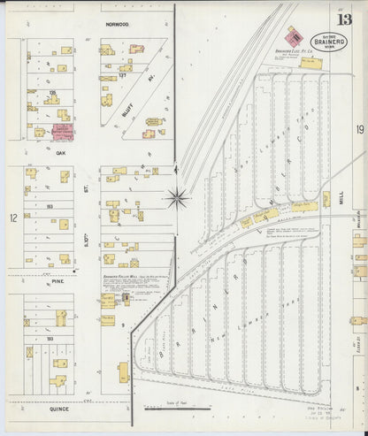 Sanborn Fire Insurance Map from Brainerd, Crow Wing County, Minnesota (1902), Sheet #0013 - Historic Sanborn Fire Insurance Map Print, vintage old map wall art, antique decor, genealogy gift, Minnesota Minnesota map