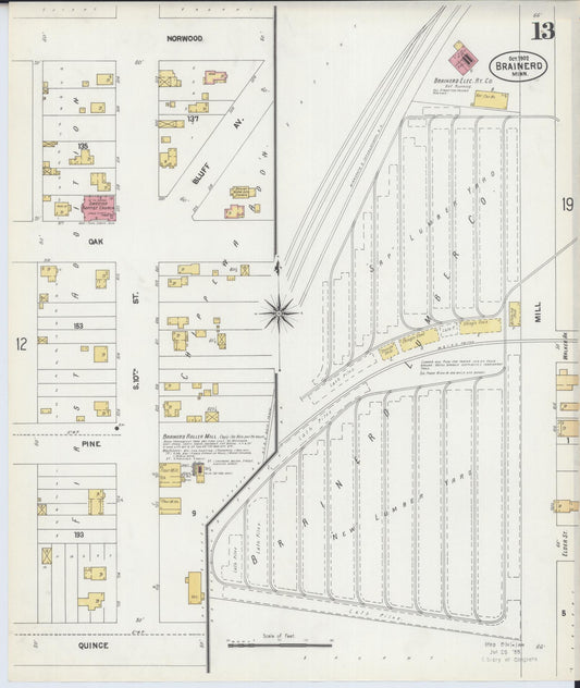 Sanborn Fire Insurance Map from Brainerd, Crow Wing County, Minnesota (1902), Sheet #0013 - Historic Sanborn Fire Insurance Map Print, vintage old map wall art, antique decor, genealogy gift, Minnesota Minnesota map