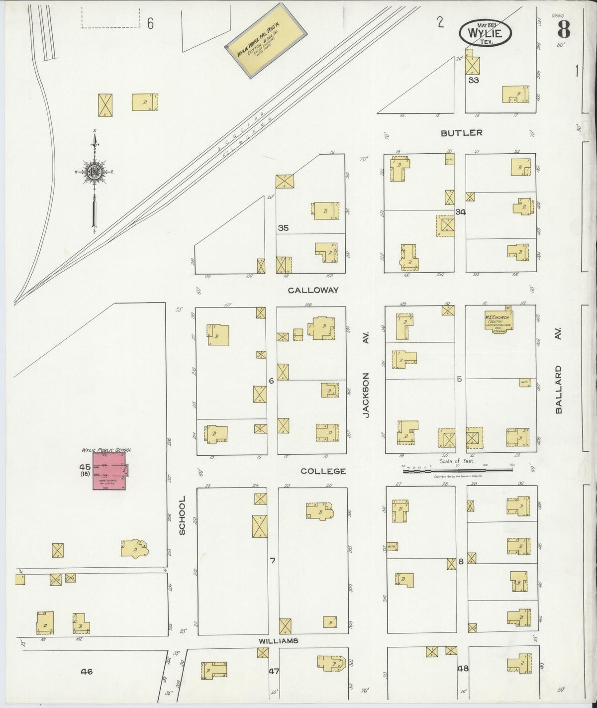 Sanborn Fire Insurance Map from Wylie, Collin County, Texas (1921), Sheet #0008 - Complete Map Set gallery image, historic Sanborn map, vintage wall art, Texas Texas