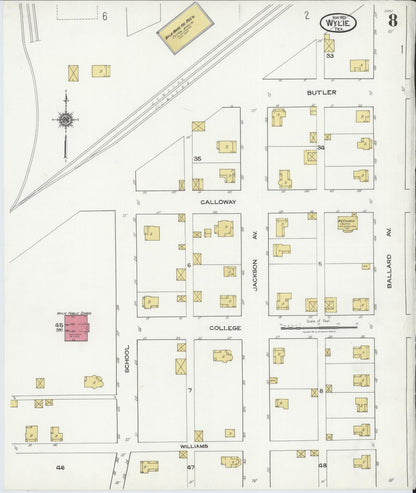 Sanborn Fire Insurance Map from Wylie, Collin County, Texas (1921), Sheet #0008 - Complete Map Set gallery image, historic Sanborn map, vintage wall art, Texas Texas