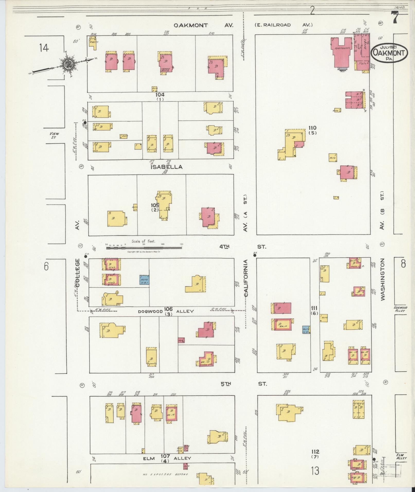 Sanborn Fire Insurance Map from Oakmont, Allegheny County, Pennsylvania (1921), Sheet #0007 - Complete Map Set gallery image, historic Sanborn map, vintage wall art, Pennsylvania Pennsylvania