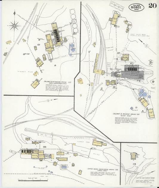 Sanborn Fire Insurance Map from Bisbee, Cochise County, Arizona (1908), Sheet #0020 - Historic Sanborn Fire Insurance Map Print, vintage old map wall art, antique decor, genealogy gift, Arizona Arizona map