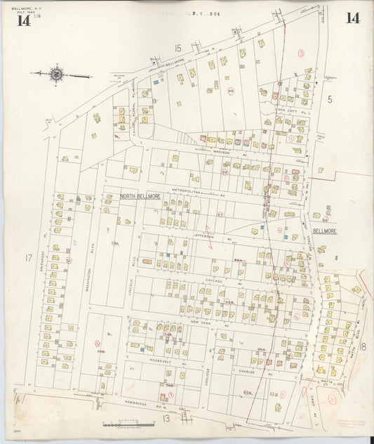 Sanborn Fire Insurance Map from Bellmore, Nassau County, New York (1945), Sheet #0014 - Historic Sanborn Fire Insurance Map Print, vintage old map wall art, antique decor, genealogy gift, New York New York map