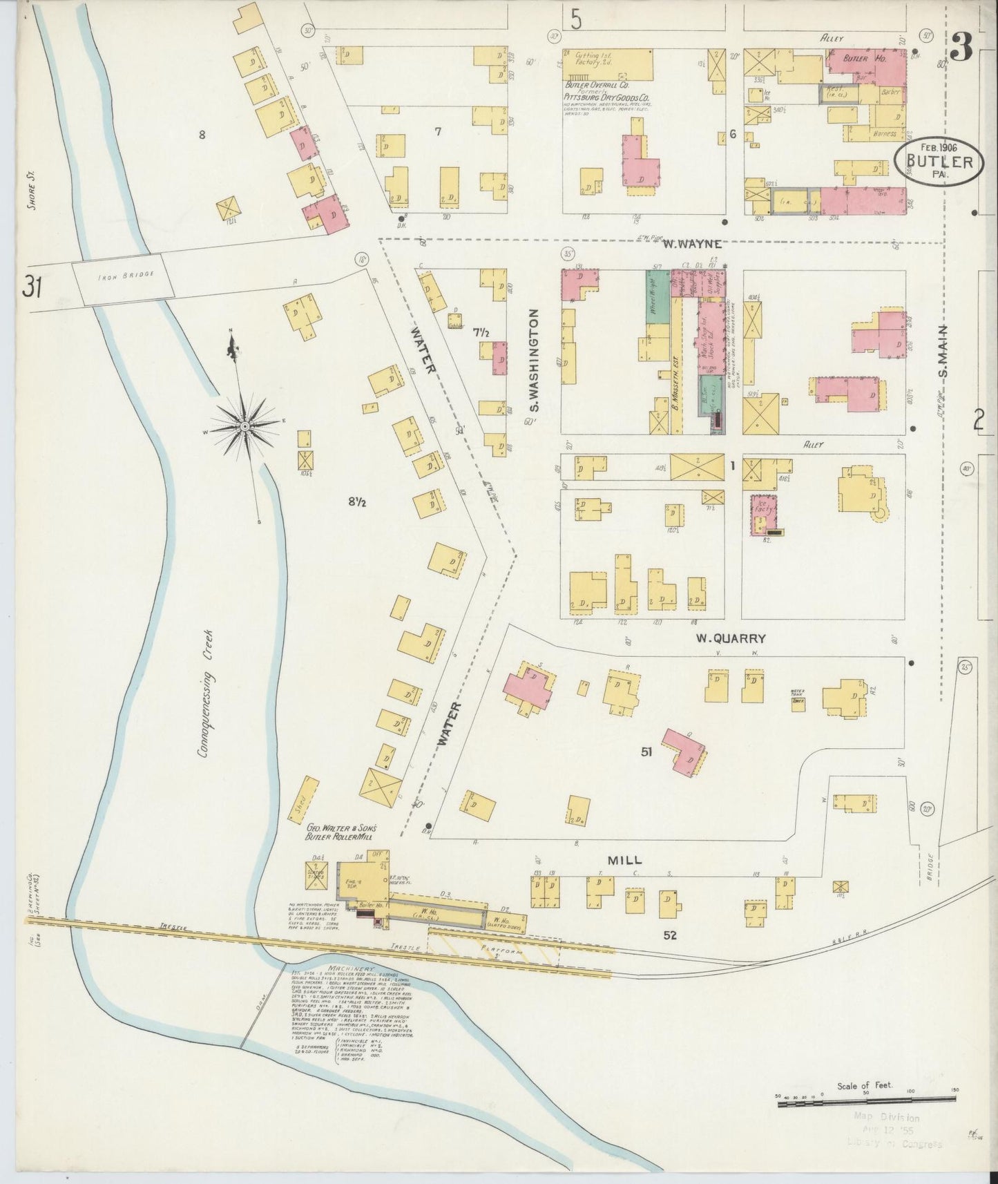Sanborn Fire Insurance Map from Butler, Butler County, Pennsylvania (1906), Sheet #0003 - Historic Sanborn Fire Insurance Map Print, vintage old map wall art, antique decor, genealogy gift, Pennsylvania Pennsylvania map