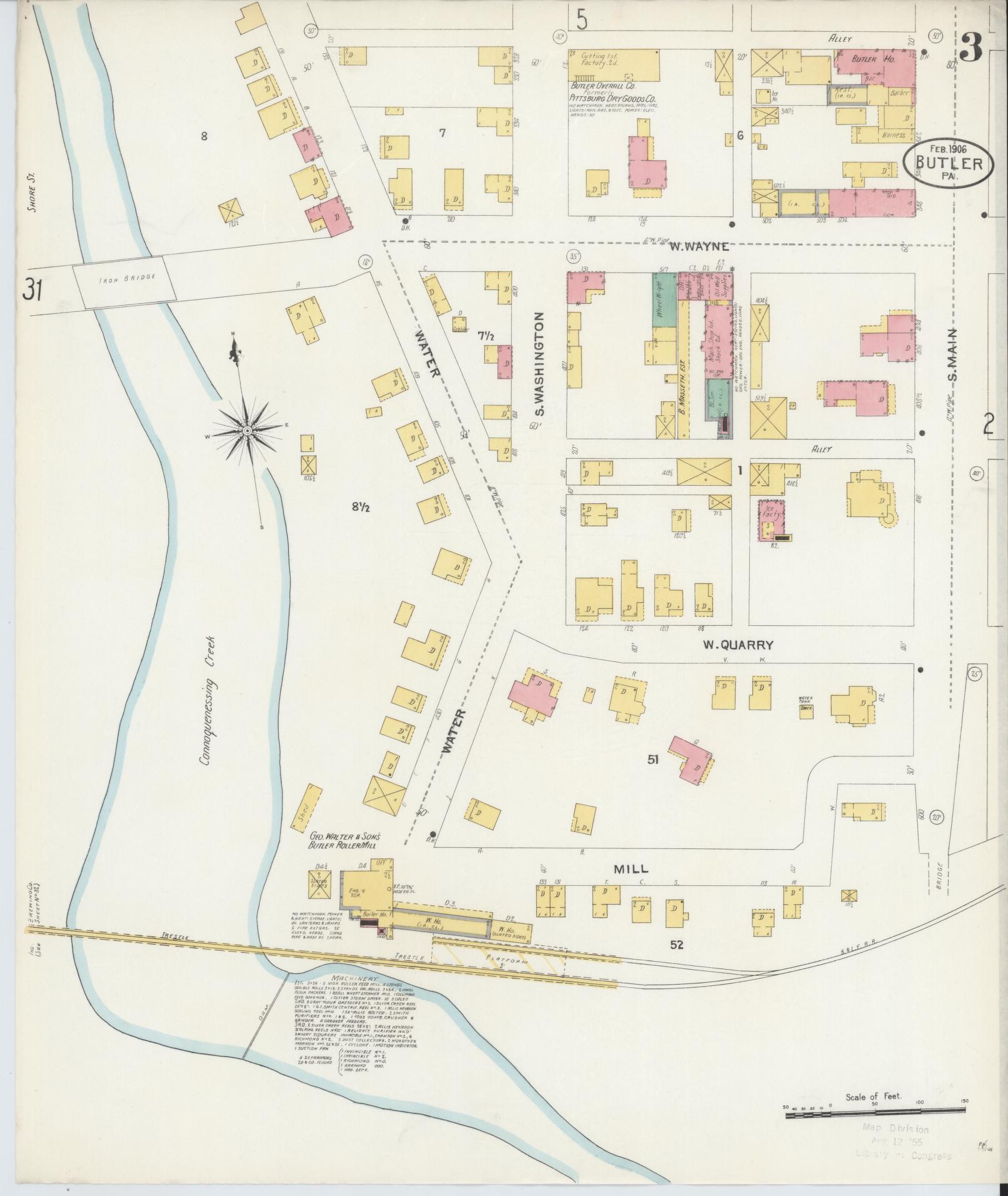Sanborn Fire Insurance Map from Butler, Butler County, Pennsylvania (1906), Sheet #0003 - Historic Sanborn Fire Insurance Map Print, vintage old map wall art, antique decor, genealogy gift, Pennsylvania Pennsylvania map
