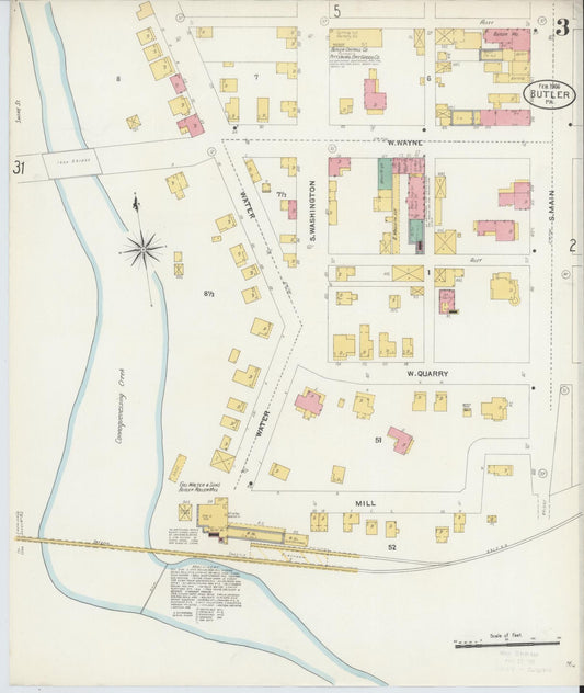 Sanborn Fire Insurance Map from Butler, Butler County, Pennsylvania (1906), Sheet #0003 - Historic Sanborn Fire Insurance Map Print, vintage old map wall art, antique decor, genealogy gift, Pennsylvania Pennsylvania map