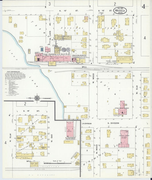 Sanborn Fire Insurance Map from Waseca, Waseca County, Minnesota (1910), Sheet #0004 - Historic Sanborn Fire Insurance Map Print, vintage old map wall art, antique decor, genealogy gift, Minnesota Minnesota map