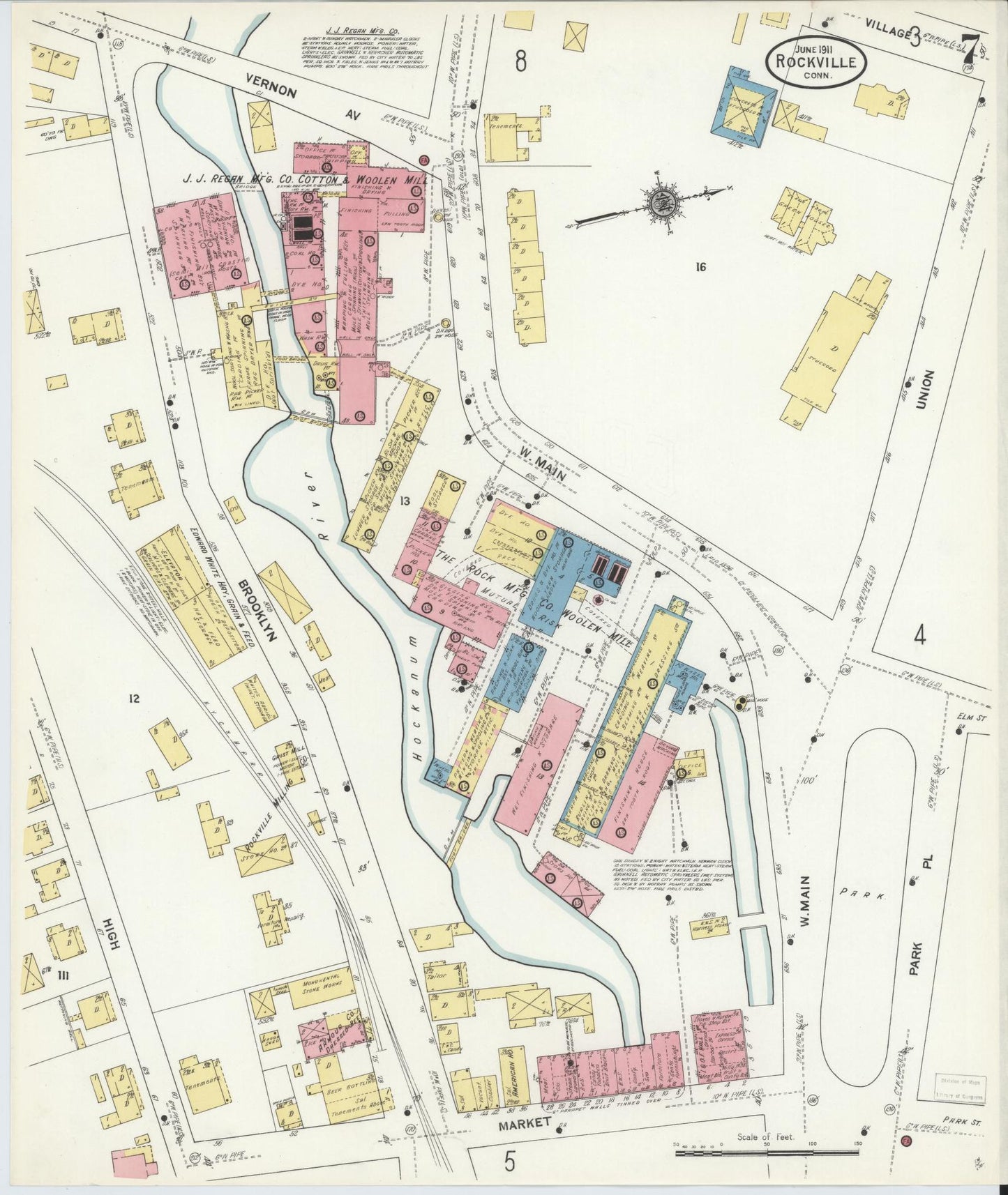 Sanborn Fire Insurance Map from Rockville, Tolland County, Connecticut (1911), Sheet #0007 - Complete Map Set gallery image, historic Sanborn map, vintage wall art, Connecticut Connecticut