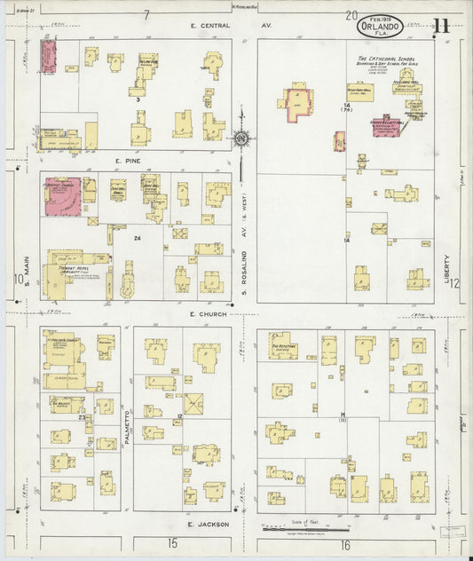 Sanborn Fire Insurance Map from Orlando, Orange County, Florida (1919), Sheet #0011 - Historic Sanborn Fire Insurance Map Print, vintage old map wall art, antique decor, genealogy gift, Florida Florida map