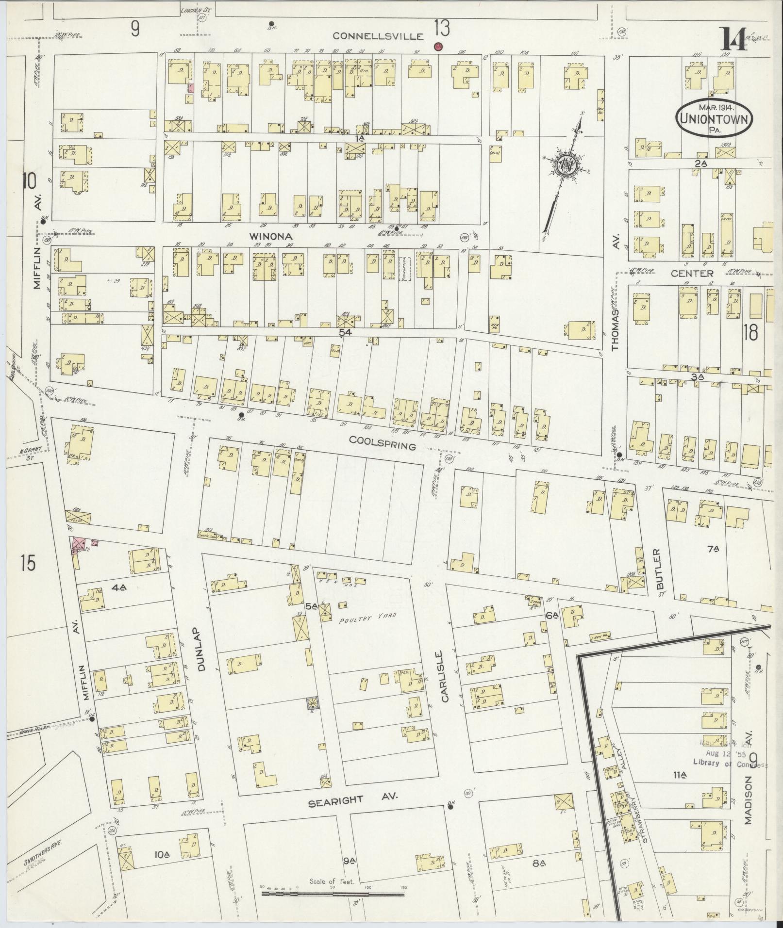 Sanborn Fire Insurance Map from Uniontown, Fayette County, Pennsylvania (1914), Sheet #0014 - Historic Sanborn Fire Insurance Map Print, vintage old map wall art, antique decor, genealogy gift, Pennsylvania Pennsylvania map