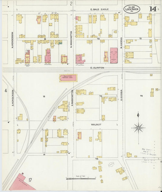 Sanborn Fire Insurance Map from Lock Haven, Clinton County, Pennsylvania (1906), Sheet #0014 - Historic Sanborn Fire Insurance Map Print, vintage old map wall art, antique decor, genealogy gift, Pennsylvania Pennsylvania map